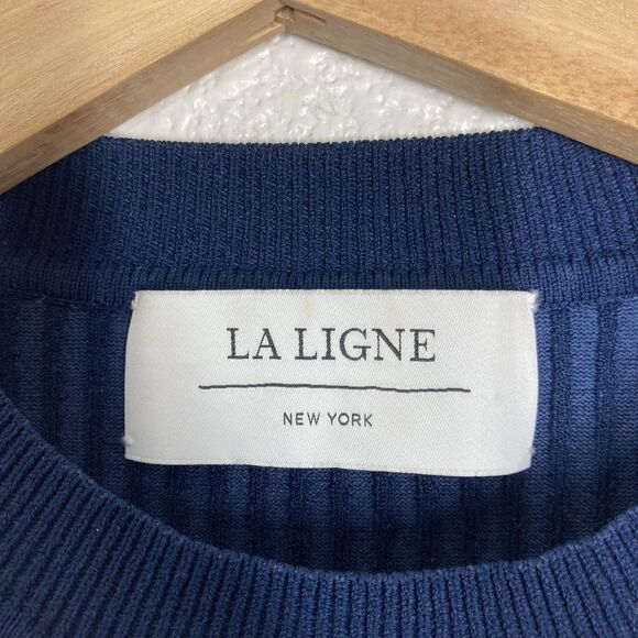La Ligne New York Dress S Navy Blue Colorblock Ribbed Knit Bodycon Long Sleeve - Picture 11 of 16